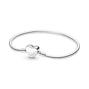 Brazalete Moments Grabable Diseño Cadena de Serpiente con cierre de Corazón Plateado