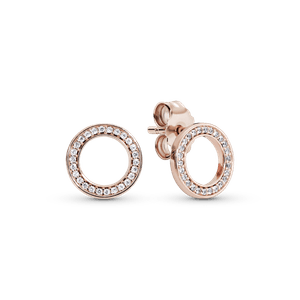Aretes de botón Círculo reluciente Recubrimiento en Oro Rosa de 14k