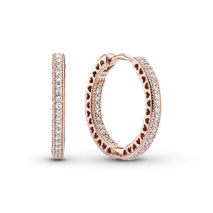 Aretes de aro Brillo y corazones Recubrimiento en Oro Rosa de 14k