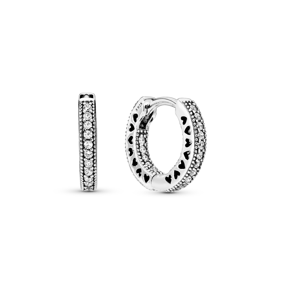 Aretes de aro corazones de Pandora en pavé|Pandora Joyas Pandora