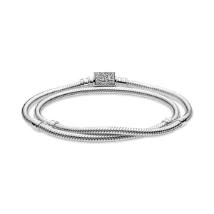 Brazalete Doble Cadena De Serpiente Con Broche De Barril Pandora Moments