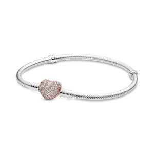 Brazalete Pandora Moments cadena de serpiente con broche brillante de corazón en Recubrimiento en Oro Rosa de 14k