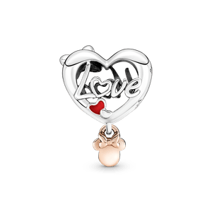 Charm Corazón De Mamá Con Minnie Mouse De Disney  Recubrimiento En Oro Rosa De 14K