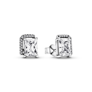 Pendientes de Botón Halo Brillante Rectangular Pandora Plata Esterlina