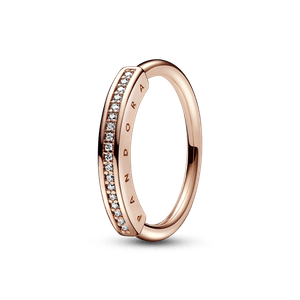 Anillo I-D en pavé Pandora Signature Recubrimiento en Oro Rosa