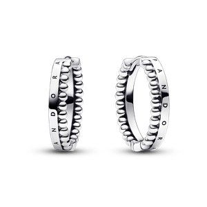 Aretes de aro con logotipo y cuentas Pandora Signature