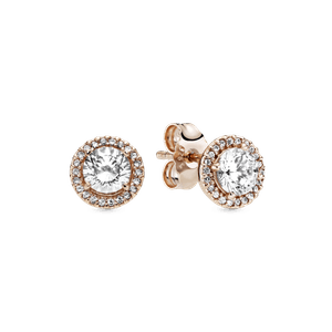 Aretes de botón Halo redondo brillante Recubrimiento en Oro Rosa de 14k