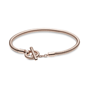 Brazalete cadena de serpiente con barra T Recubrimiento en Oro Rosa de 14k Pandora Moments