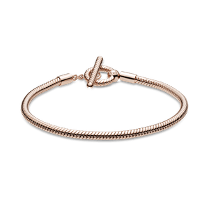 Brazalete cadena de serpiente con barra T Recubrimiento en Oro Rosa de 14k Pandora Moments