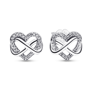 Aretes de Botón Corazón Infinito Brillante Plata