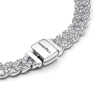 Brazalete Cadena Cubana en Pavé Plata